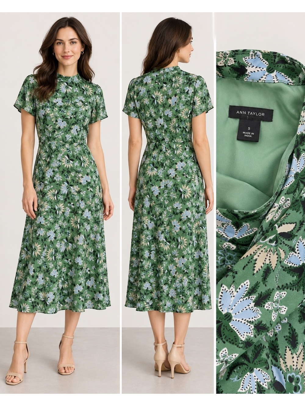 Ann Taylor Women’s S Green Floral Short Sleeve Midi Dress